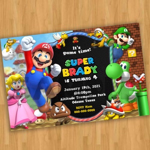 Super Mario Geburtstagseinladung, digitale Karte druckbare Einladung, Mario Einladung, Super Mario Bros digitale Einladung, DRUCKBAR, Vorlage