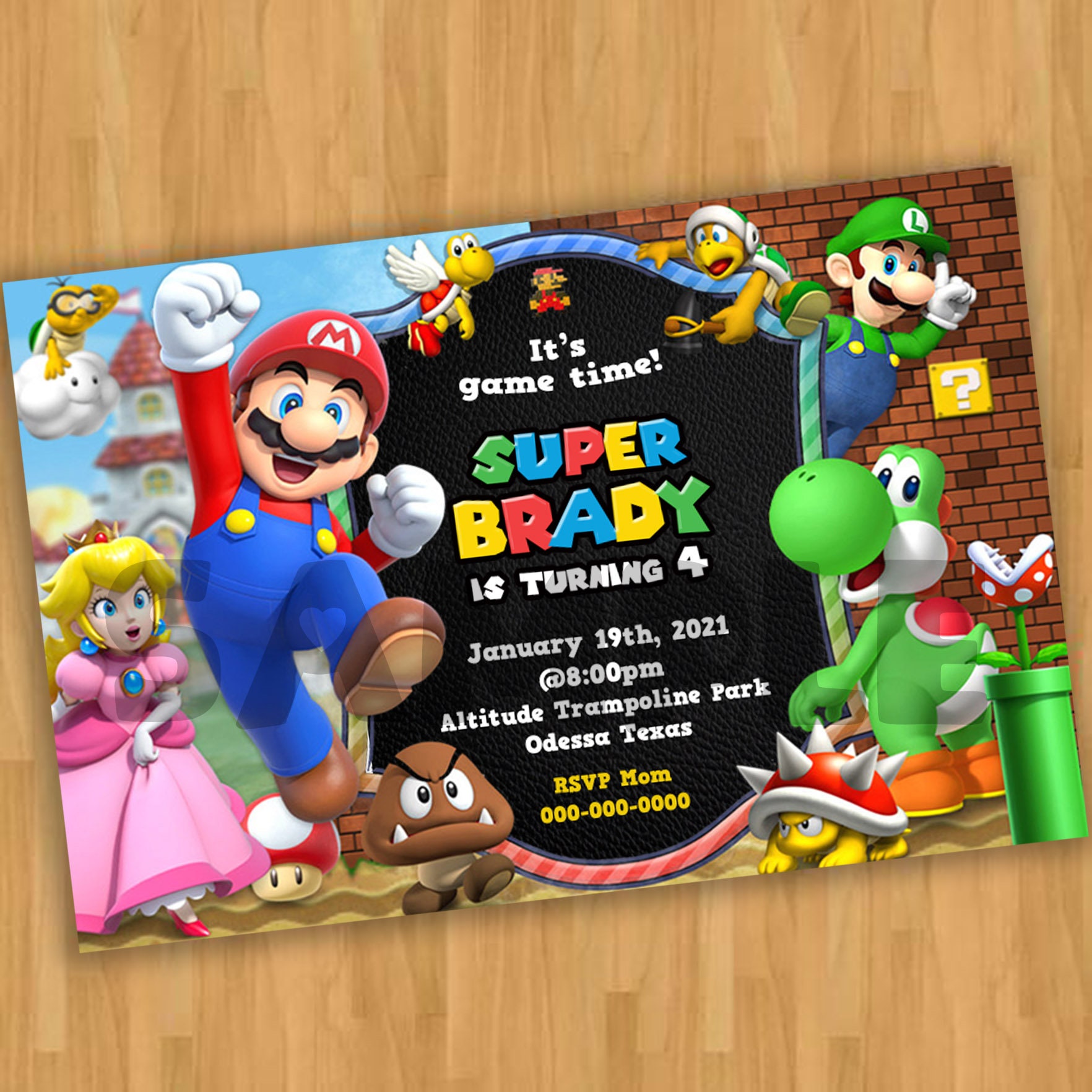 Invitation d'anniversaire de Super Mario, invitation imprimable de carte  numérique, invitation de Mario, invitation numérique de Super Mario Bros