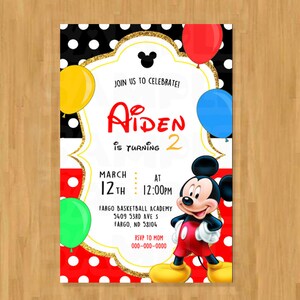 Mickey Mouse Birthday Invitation, Birthday Invitation Mickey, invitations Birthday Boy Mickey Digital Invitation, Mickey Invite kids bday