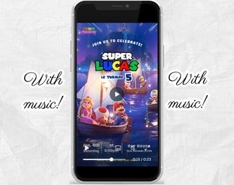 Animated Mario Galaxy Movie Birthday Video Invitation Party Invite Digital Video Game, yoshi, luigi invitacion super