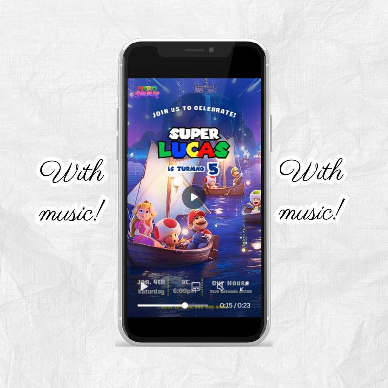 Animated Mario Galaxy Movie Birthday Video Invitation Party Invite Digital Video Game, yoshi, luigi invitacion super image 1