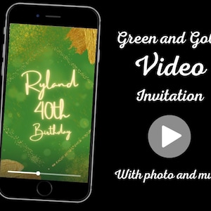 Green and Gold Video Invitation, Video Visto, Green Theme, Video Invitation, Animated Video Invite, Green and Gold Birthday with photo