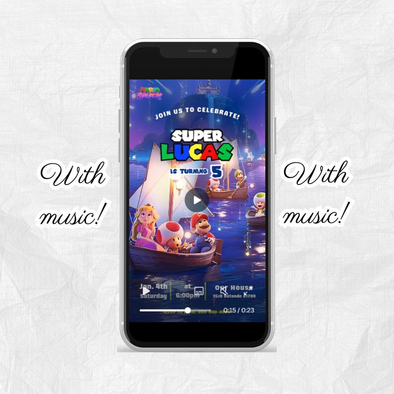 Animated Mario Galaxy Movie Birthday Video Invitation Party Invite Digital Video Game, yoshi, luigi invitacion super image 2