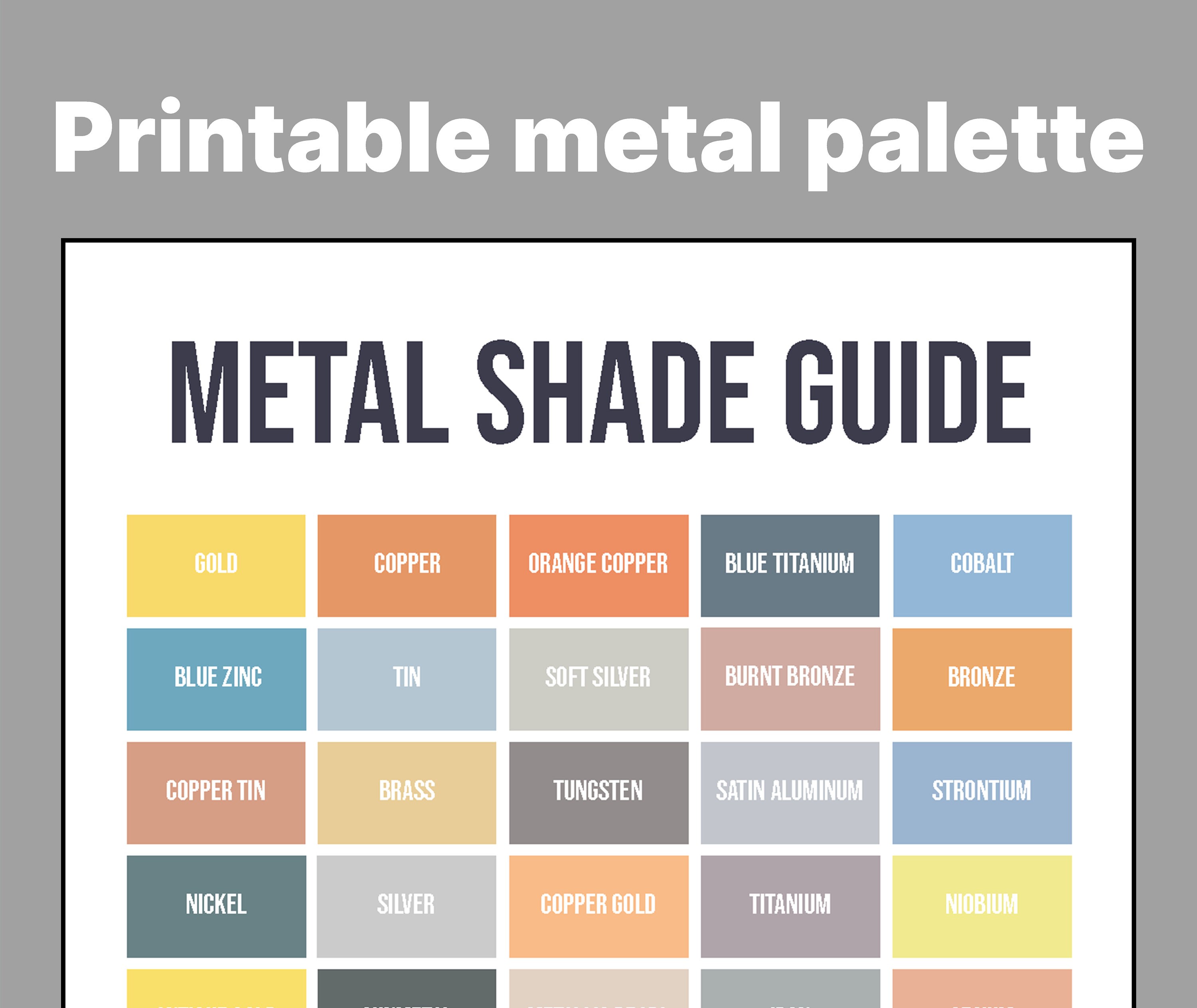 Metal Shade Guide 50 shades of metals alloys and minerals Etsy