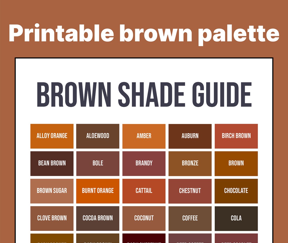 Brown Shade Guide 50 shades of brown palette Etsy