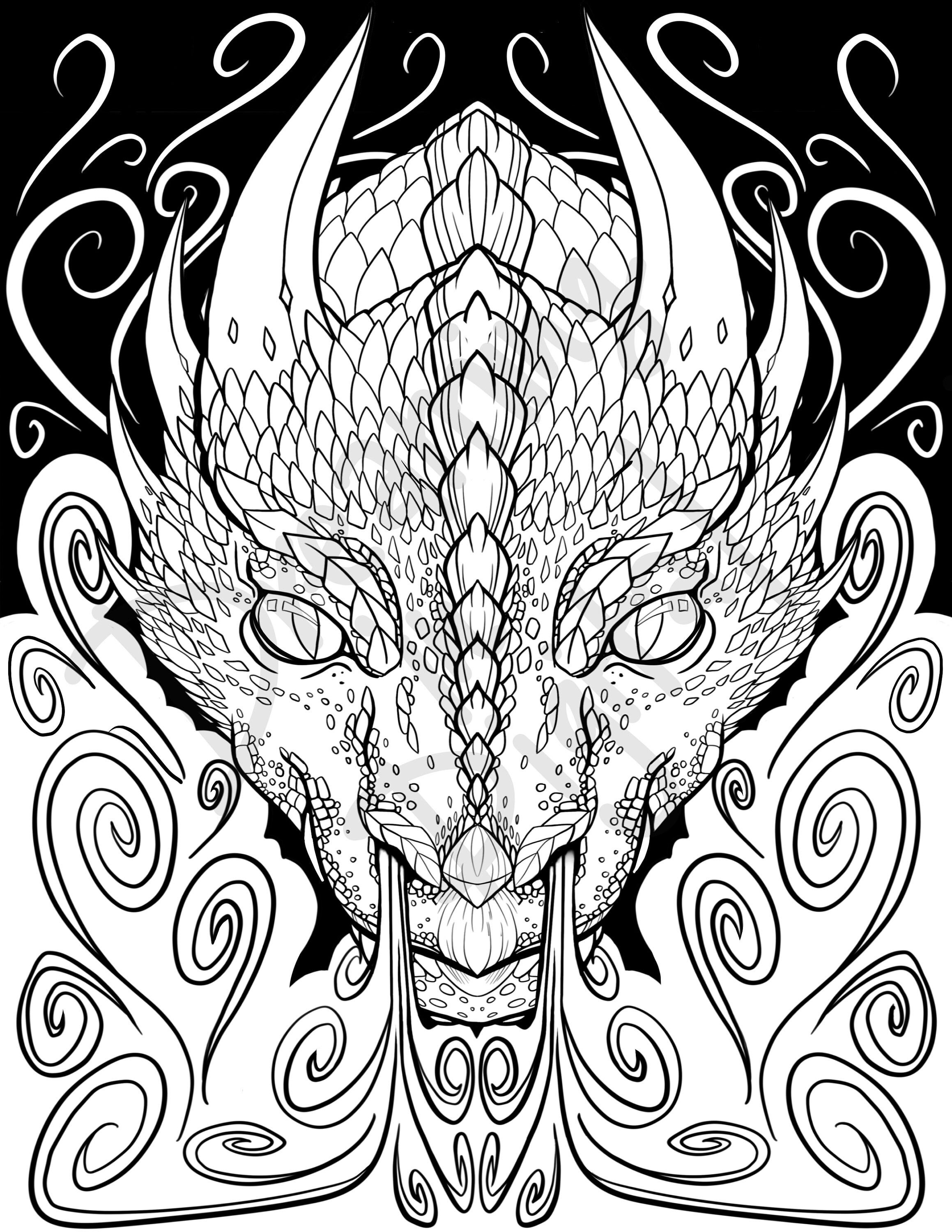 Dragon _ Coloring Book Page Printable 8 X 11 Digital Procreate Layers