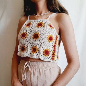 Crochet Halter Top, Granny Square Patchwork Dress, Afghan Skirt, Handmade Bralette, Knitted Crop Top, Granny Square Beachwear