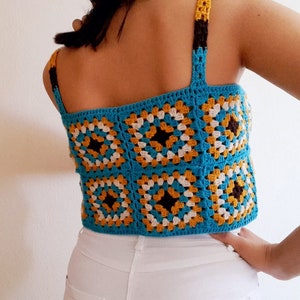 Crochet Top | Granny Square Top | Festival Top | Beach Top | Sleeveless Turquoise Handmade Square Bag - Dress