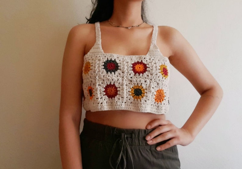 Crochet Granny Square Crop Top | Bandeau Daisy Patchwork Handmade Halter | Tube Top | Beach - Festival Crop Top 