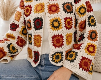 Oma Square Boho Top Vest, Gehaakte Daisy Patchwork Blouse, Gehaakte Top, Oma Square Trui, Vintage Blouses, Retro Top Kleding