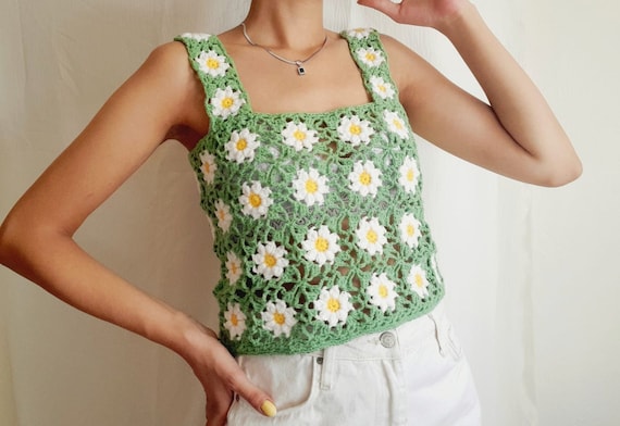 Flower Crochet Top, Handmade Bikini Summer Top, Granny Square