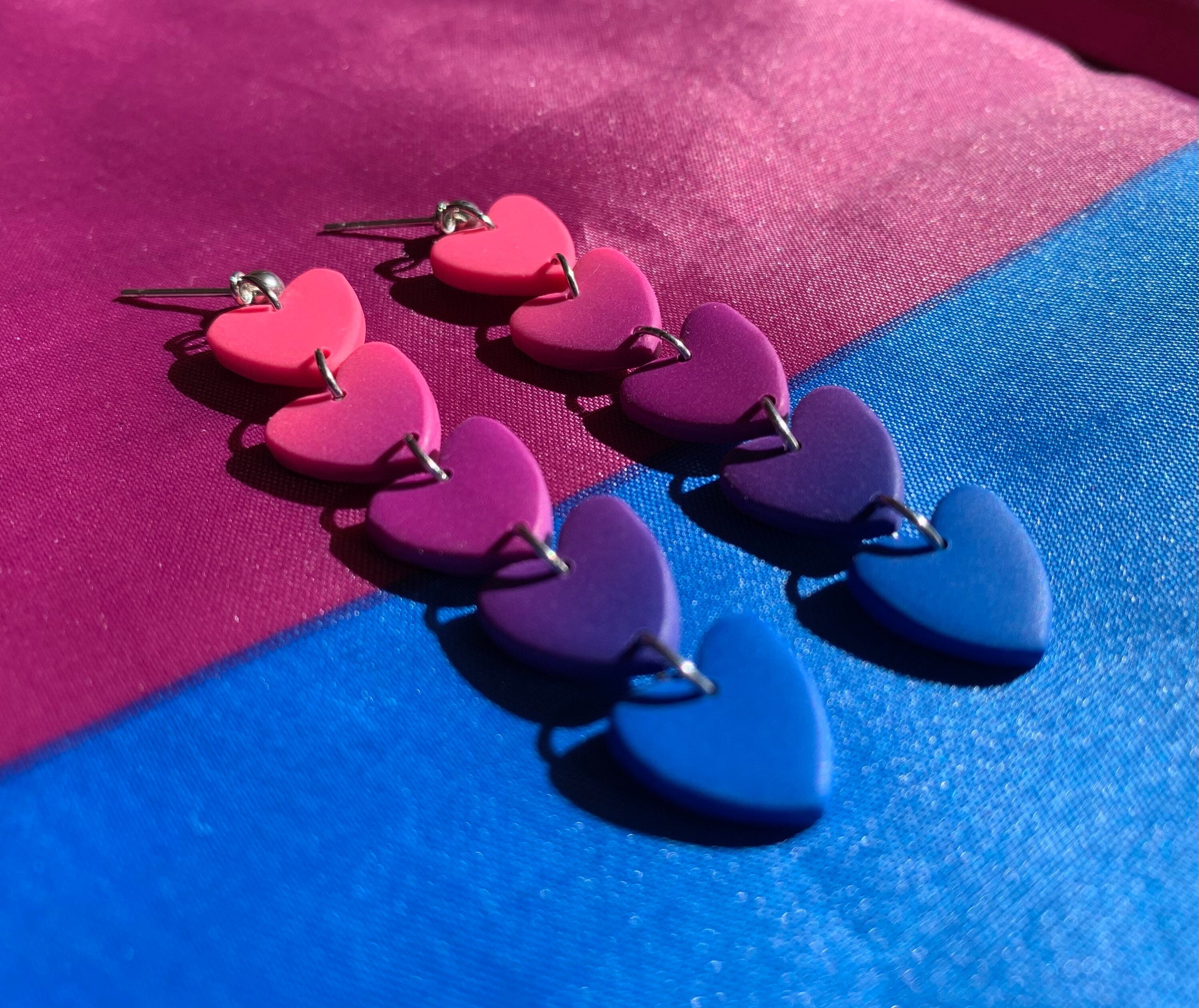 Polymer Clay Earrings Bi Pride Flag Gay Bisexual LGBT Droplet Hearts …