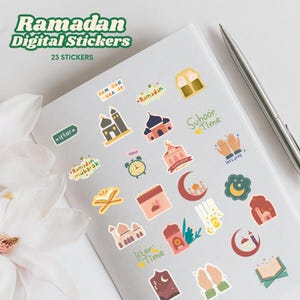 Juego de pegatinas de Ramadán: Iftar, Suhoor, Ramadán Mubarak, pegatinas digitales para diarios y decoración