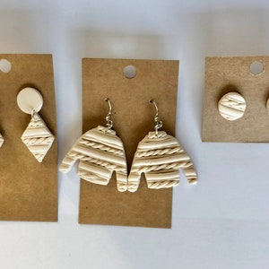 Off-White Knit Polymer Clay Earrings | Lightweight | Fast Shipping | Statement Earring | Sweater Weather Earrings | Winter Earrings