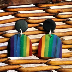 LGBT Pride Rainbow Flag Earrings - Polymer Clay Earrings - Fast Shipping - Lightweight - Statement Earrings  - Pride Gifts - LGBT Pride