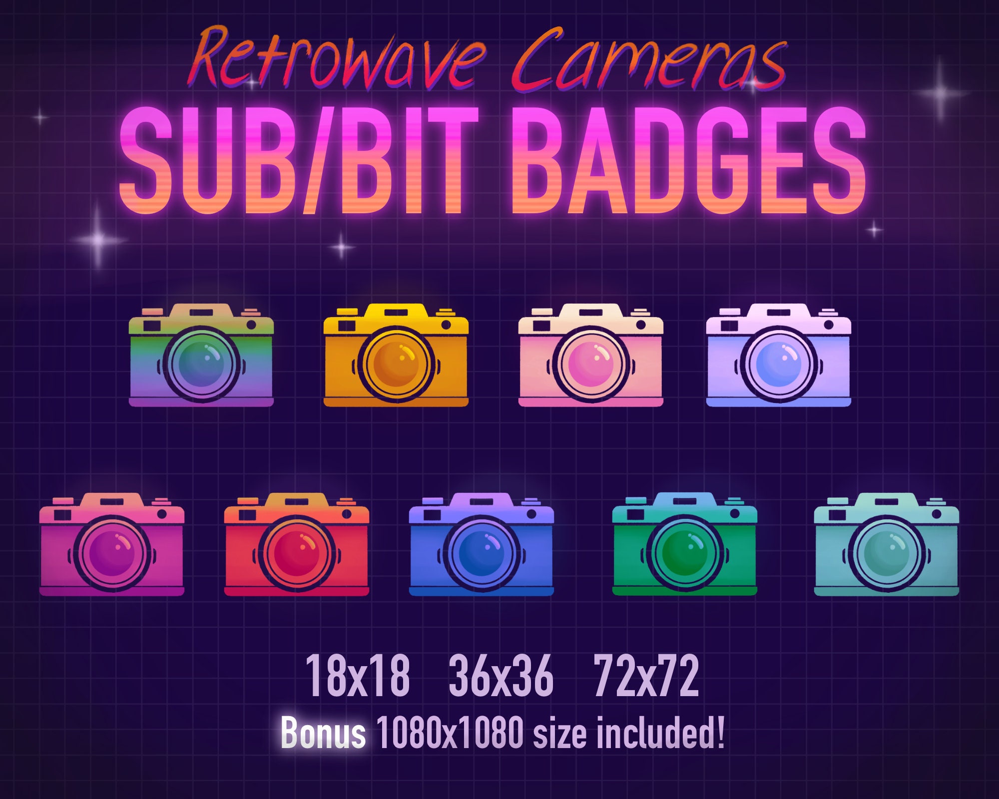Retrowave Camera Twitch Sub/Bit Badges | Etsy