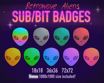 Retrowave Alien Twitch Sub/Bit Badges
