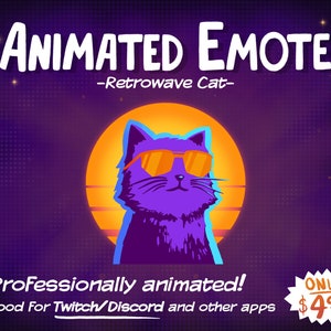 Animated Emote Retrowave Cat Twitch and Discord