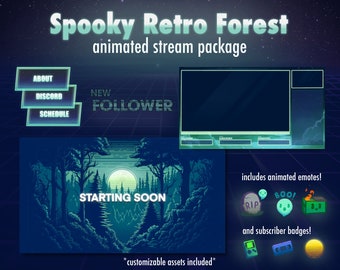 Spooky Retro Forest Stream Package | Animated | Overlay, Screens, Panels, Alerts, Emotes, Badges | Twitch | Youtube