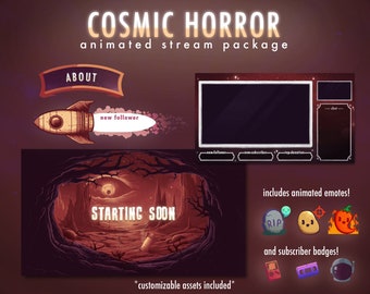 Cosmic Horror Stream Package | Animated | Overlay, Screens, Panels, Alerts, Emotes, Badges | Twitch | Youtube
