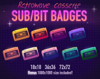 Retrowave Cassette Twitch Sub/Bit Badges