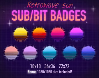 Odznaki Retrowave Sun Twitch Sub/Bit
