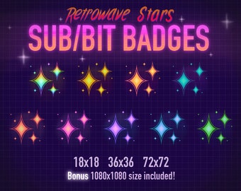 Retrowave Stars Twitch Sub/Bit Badges