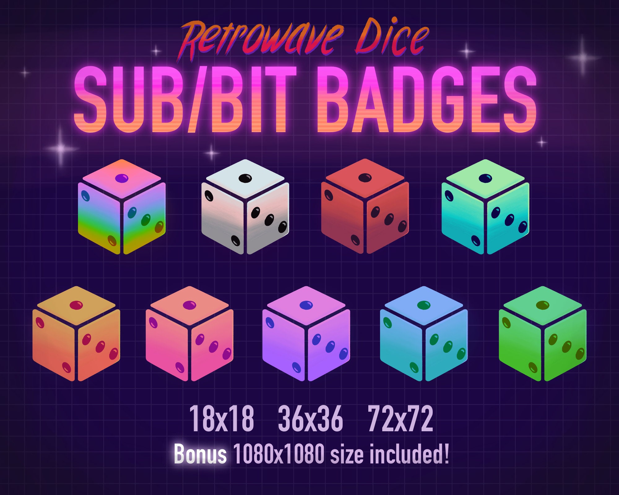 Retrowave Dice Twitch Sub/bit Badges Etsy