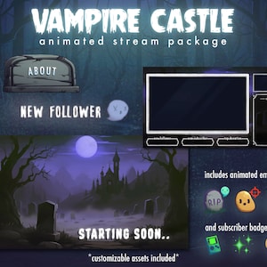 Vampire Castle Stream Package | Animated | Overlay, Screens, Panels, Alerts, Emotes, Badges | Twitch | Youtube