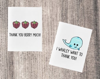 Hand Drawn Pun Funny Thank You Cards (10 Pack of Cards, Thank You Card Set, Thank You Card Pack)