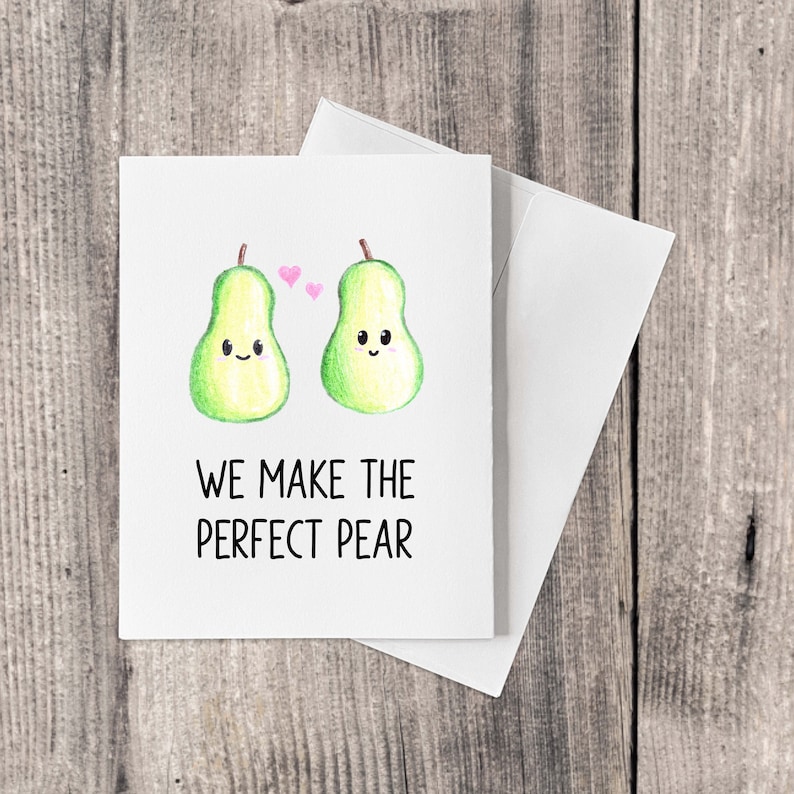 Hand Drawn Cute Anniversary / Valentines Day Pun Cards 10 Pack of Cards, Valentines Day Card Set, Valentines Day Card Pack Perfect Pear