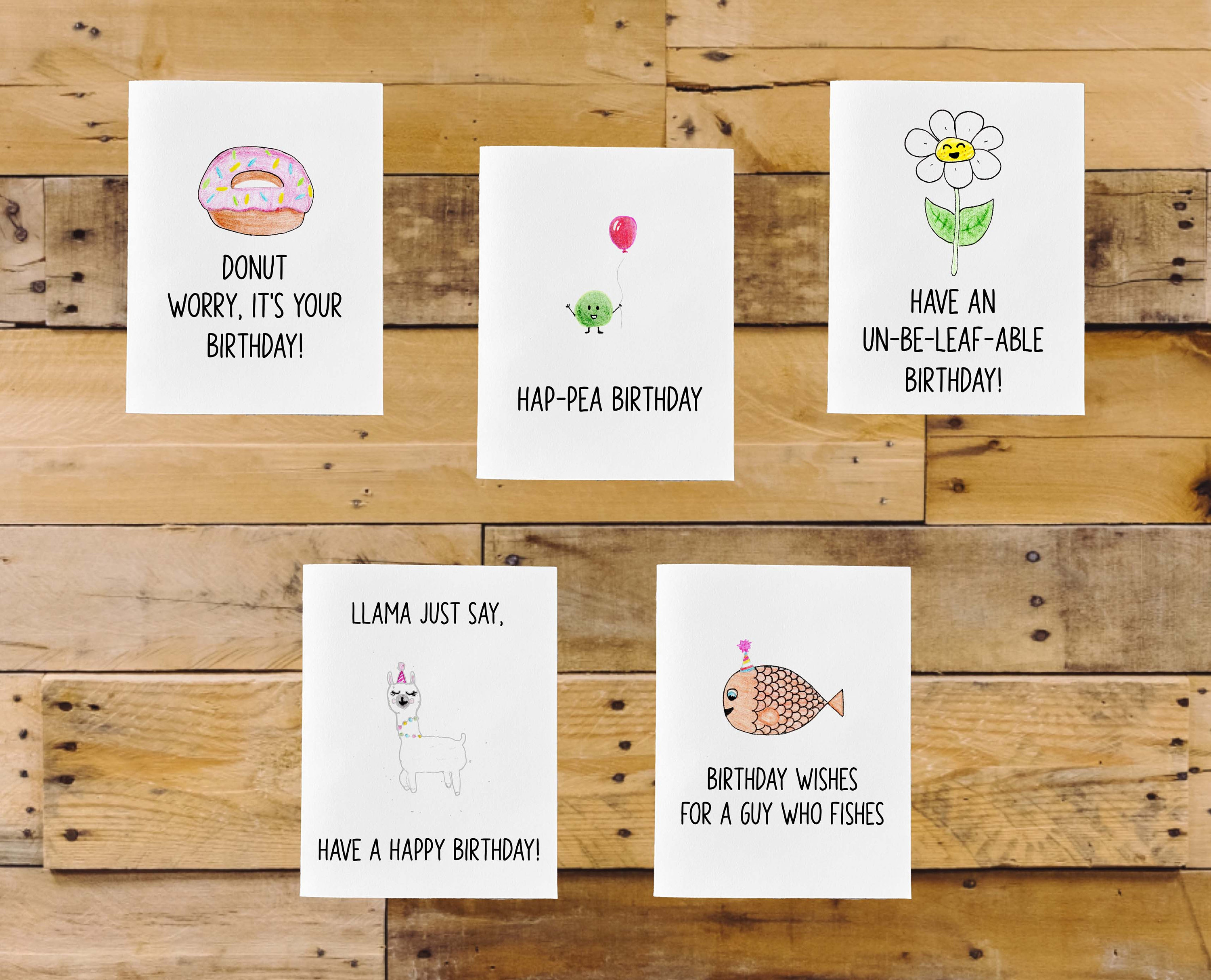 Hand Drawn Pun Funny Happy Birthday Cards 10 Pack of Cards - Etsy New  Zealand