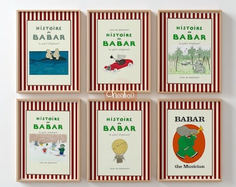 Set of 6 Babar prints - babar the elephant digital printable bundle nursery wall art