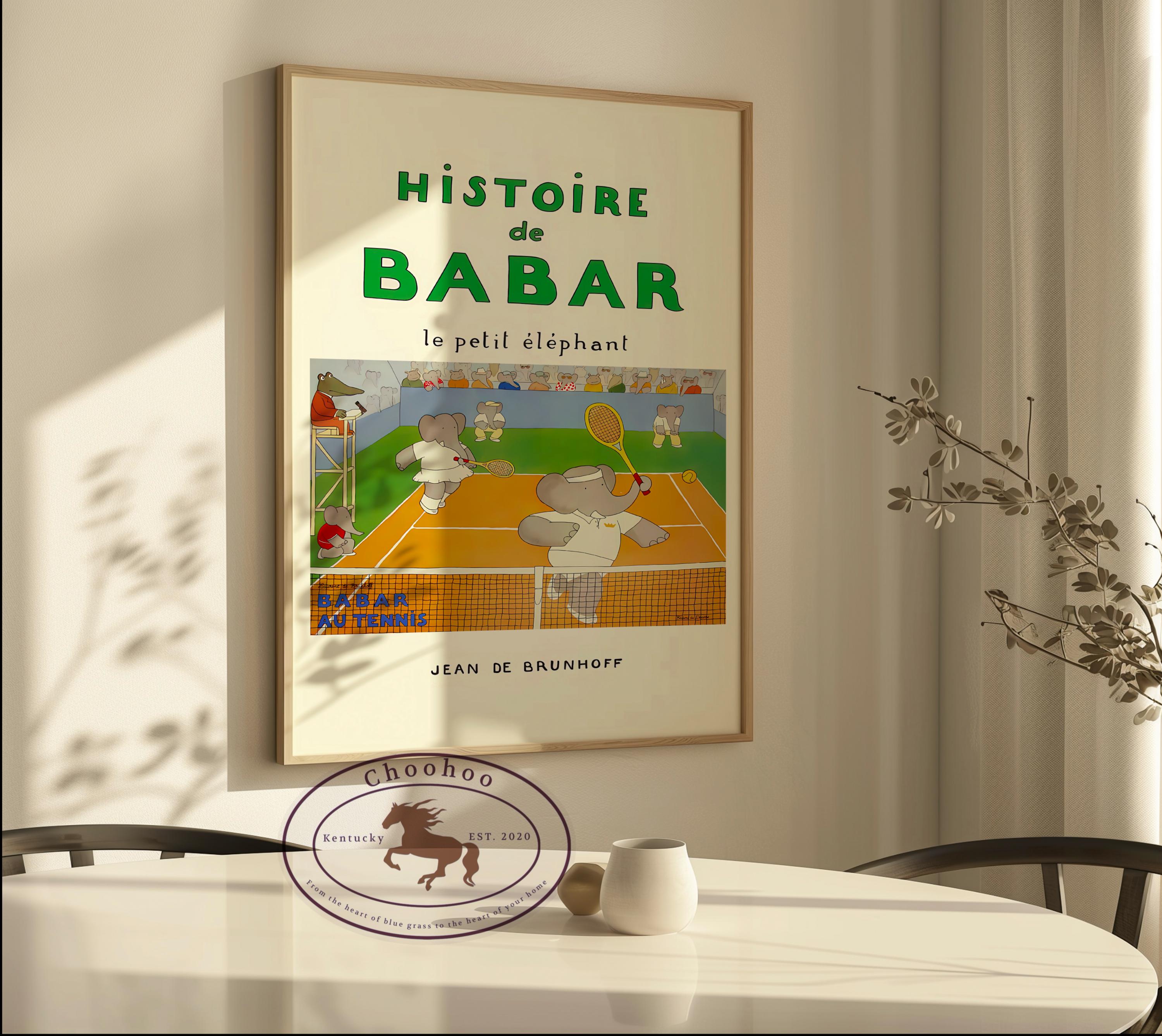 Babar the Elephant Playing Tennis Poster Print: Retro Nursery Wall