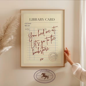 図書館カードのヴィンテージプリント：書店の引用（デジタルダウンロード）
