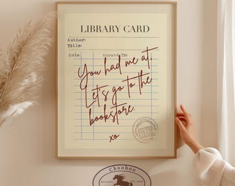Impresión vintage de tarjeta de biblioteca: Cita de librería (descarga digital)
