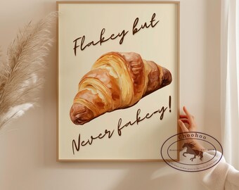 Zabawny wydruk artystyczny z croissantem: Ilustracja do kawiarni i kuchni (pobranie cyfrowe)