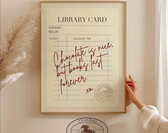 Impresión vintage de tarjeta de biblioteca: regalo para amantes de los libros (descarga digital)