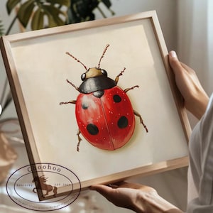 Ladybug Wall Art | Realistic Ladybird Digital Print | Nursery Poster | Nature-Inspired Nursery Decor | Red and Black Bug Digital Download ,