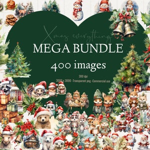 Navidad Mega Bundle Clipart 400 acuarela Navidad png Navidad clipart Navidad png descarga digital lindo Navidad clipart Navidad