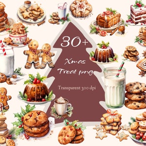 Weihnachtsdesserts Aquarell Clip Art - Weihnachtssüßigkeiten 30 png - Festliche Dessert Grafiken - Digitaler Download - kommerzielle Nutzung - Ai Art