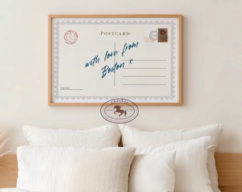 Boston Postcard Print: With Love From Boston - Living Room Wall Art