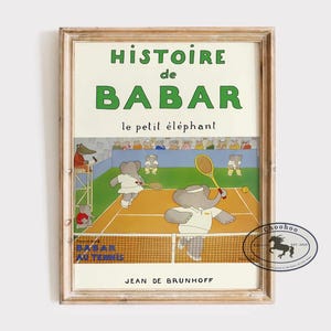Babar playing tennis babar the elephant nursery print nursery wall art nursery decor physical poster print