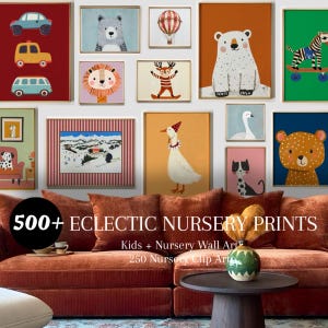 Lote de 500 láminas para habitación infantil - Colección de arte mural para habitación infantil - Decoración para habitación de bebé - Estampados de animales divertidos - Arte mural ecléctico para habitación infantil