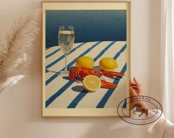 Lobster Print: Mediterranean Kitchen Art, Seafood Still Life (Digital Download)
