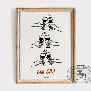 PRINTABLE Cin Cin Print ! - Rétro Wall Art - Kitchen Wall Art - Digital Download  - Wine Art - Cin Cin Wine Art Print - Glass Wall Art Print