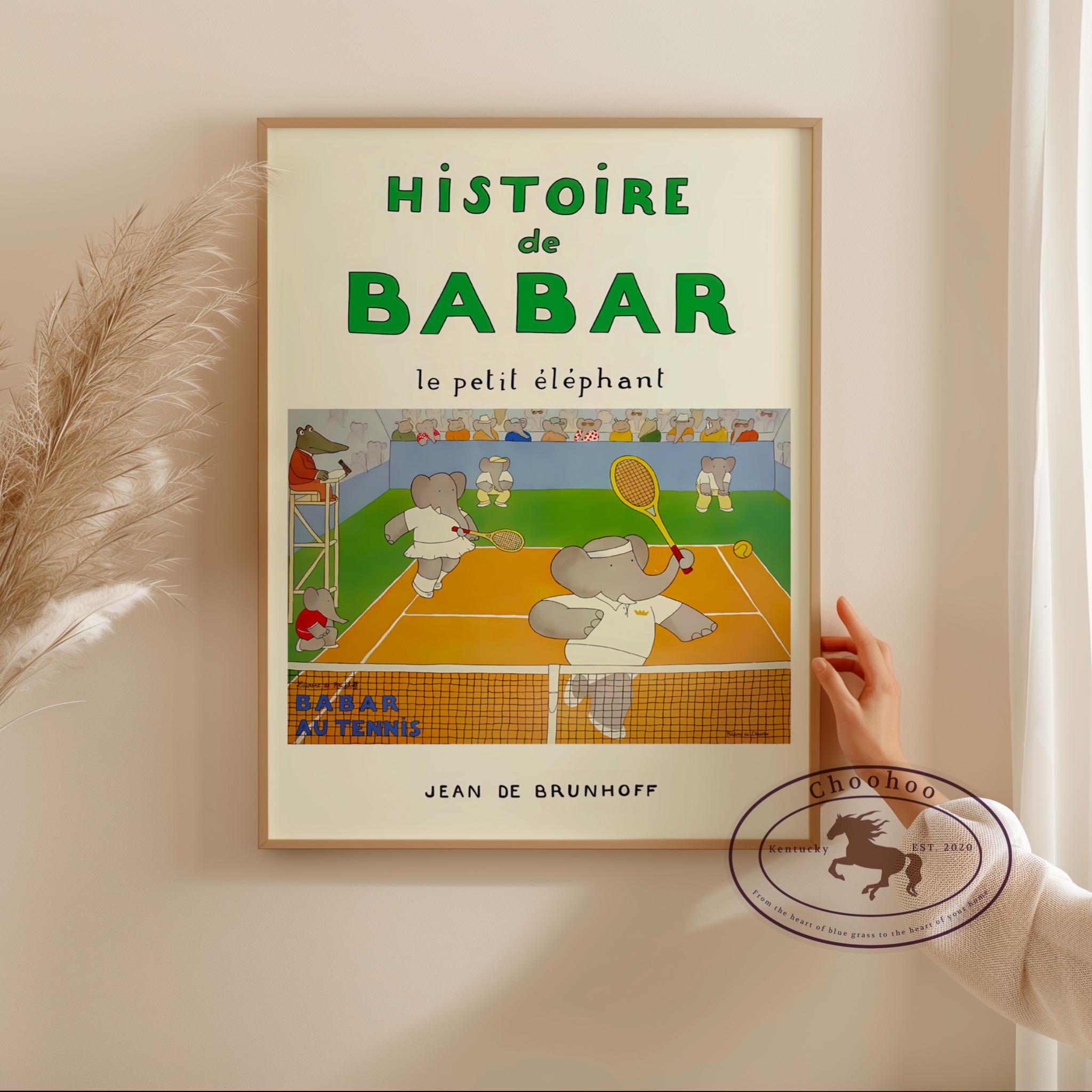 Babar the Elephant Playing Tennis Poster Print: Retro Nursery Wall