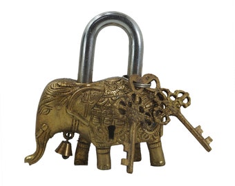Unique Collectible Combination Door Security Lock with 2 Key Handmade Antique Design Vintage Elephant Shape lock Brass Elephant Lock