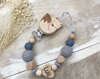 Pacifier chain personalized *Grey* engraved different fonts