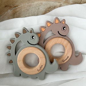 Gripping teething ring personalized name and dates of birth engraved dino Easter gift different colors image 5